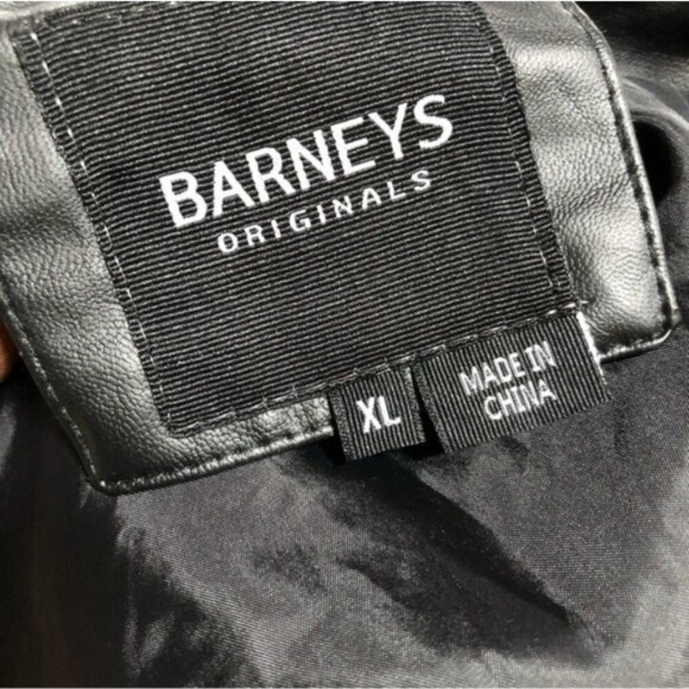 Barneys Originals Black Faux Leather Biker / Moto Jacket - Size XL - Picture 9 of 9